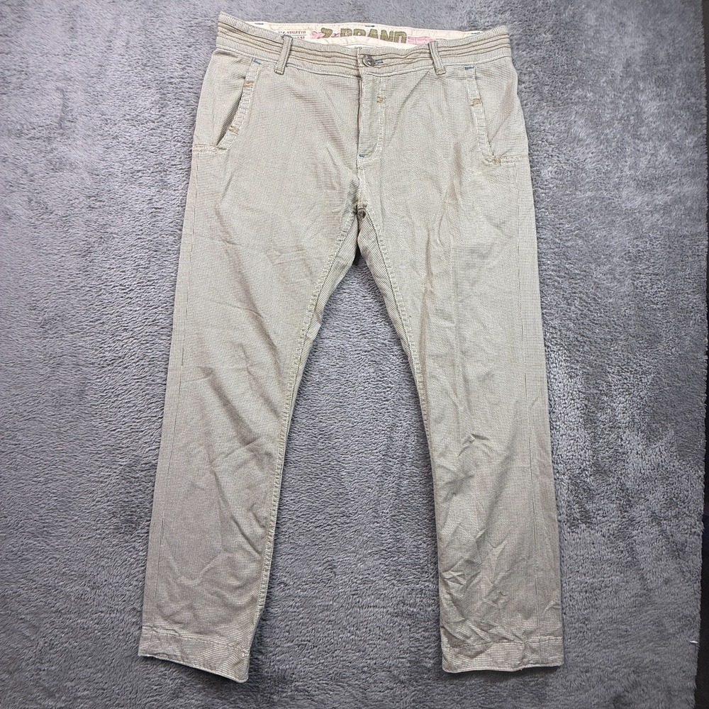 VTG Y2K Z Brand Mens Stiletto Pants Micro Houndstooth Beige 36x32 100% Cotton